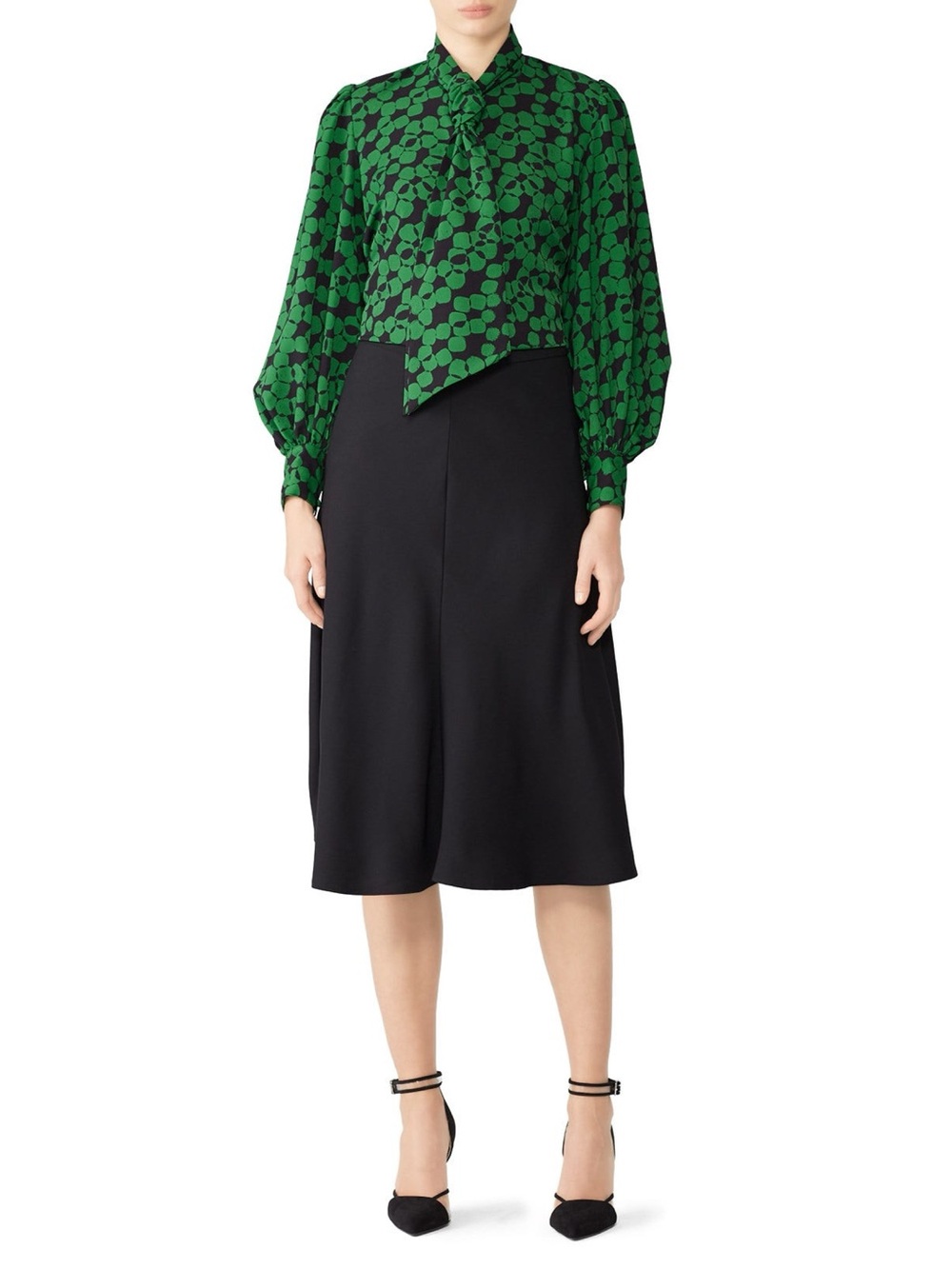 Hunter Bell Dark Green And Black Long Sleeve Tie Neck Finley Woman’s Blouse XS